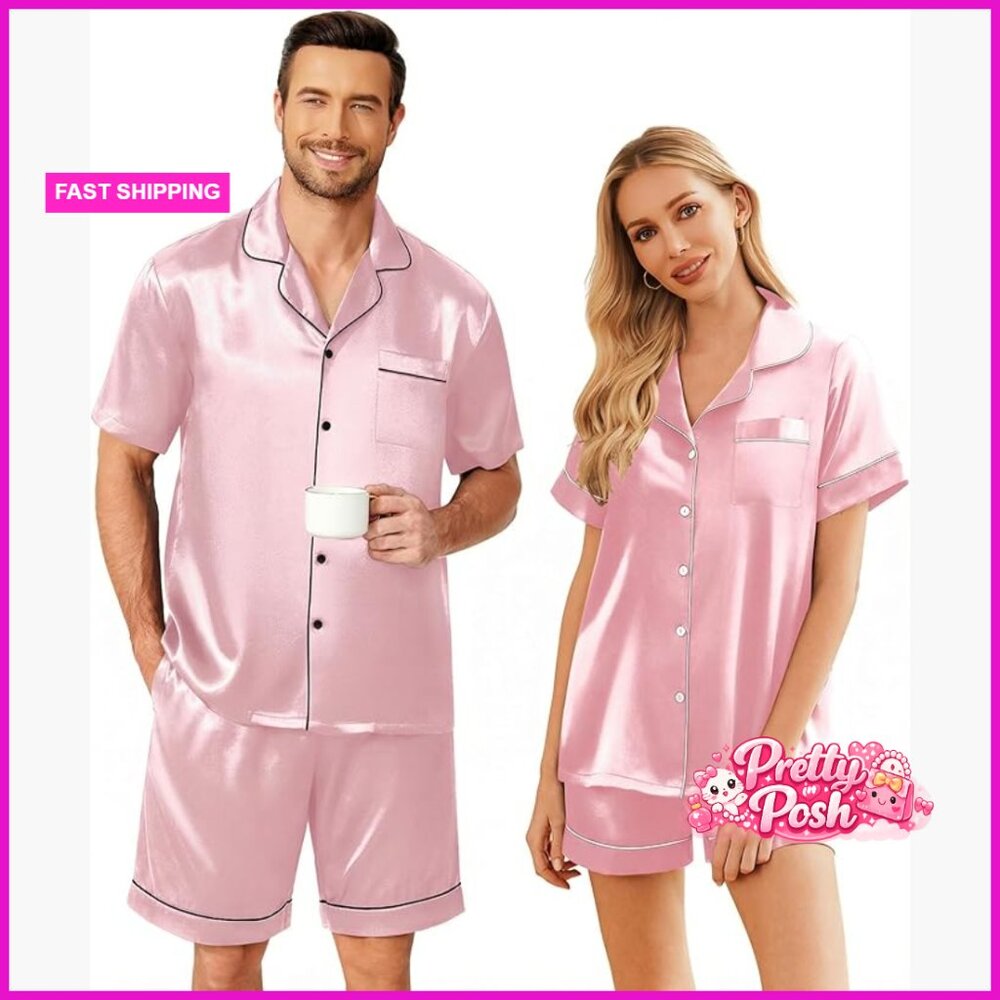 Silk Short Sleeve Button Down Pajama Set With Satin Shorts